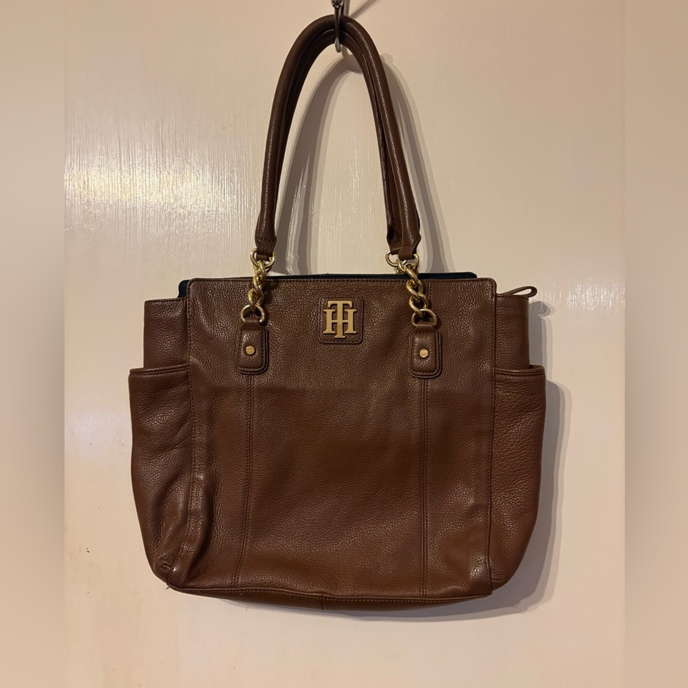 Vintage Tommy Hilfiger Brown Pebbled Leather Tote Satchel Large Leather purse